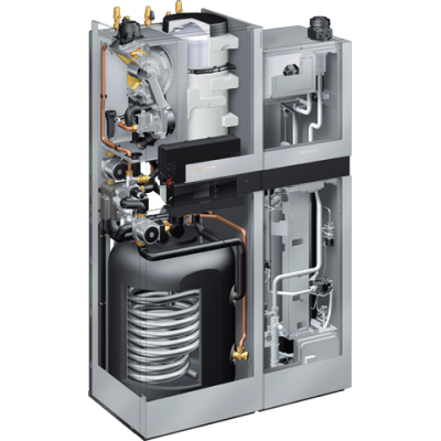 Brennstoffzellenmodul Vitovalor-300 von Viessmann mit einem
Gas-Brennwertmodul zur Spitzenlastabdeckung. Bild: Viessmann Brennstoffzellenmodul Vitovalor-300 von Viessmann mit einem
Gas-Brennwertmodul zur Spitzenlastabdeckung. Bild: Viessmann