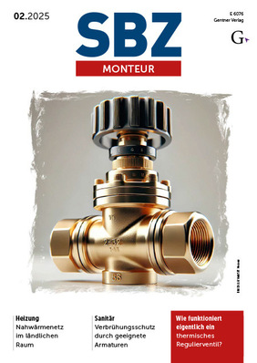 Alt-Text: „Titelseite der Fachzeitschrift SBZ Monteur mit einem goldenen Ventil, das symbolisch für fortschrittliche Heiz- und Sanitärtechnik steht. Die Ausgabe richtet sich an aufstrebende Fachkräfte im SHK-Handwerk, mit Fokus auf moderne Installationstechniken und nachhaltige Energiesysteme.